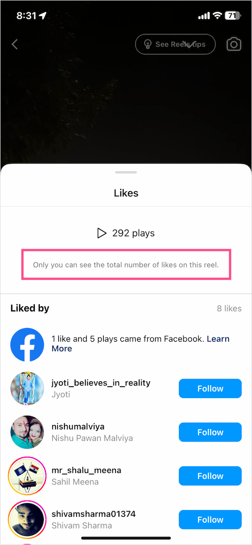like count hidden on an instagram reel