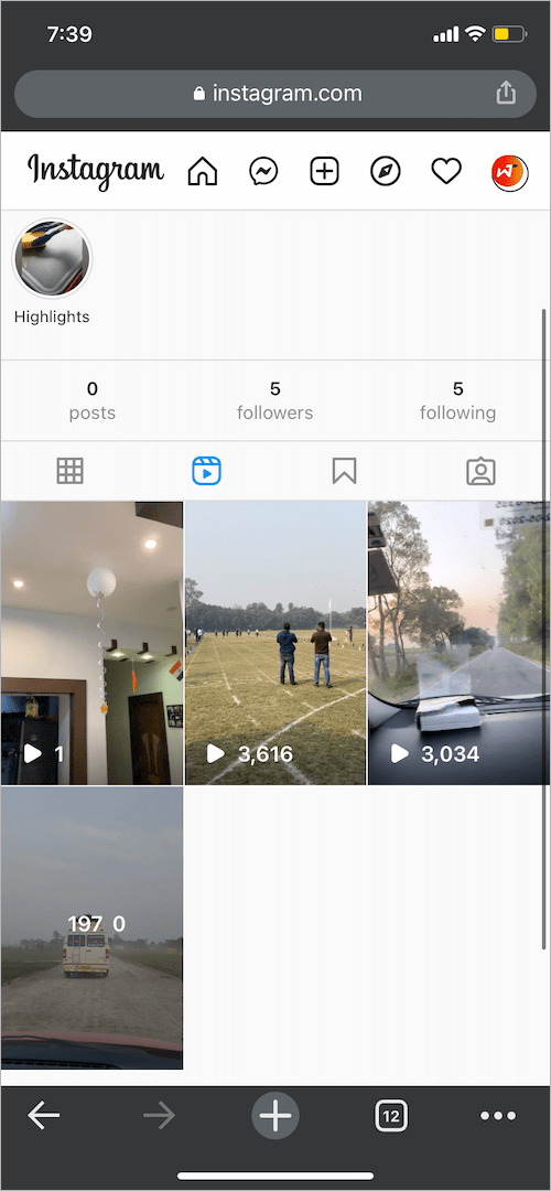reels tab in instagram web version on mobile