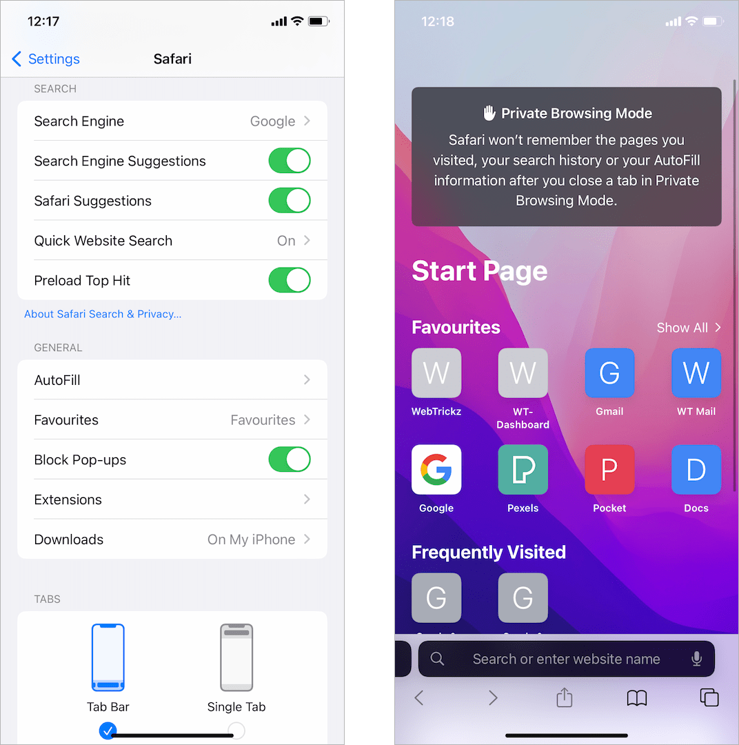 turn on privacy settings in safari on ios