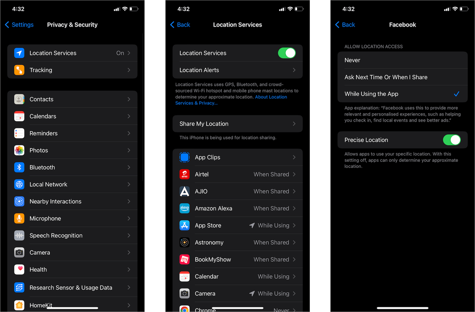 turn on location permission for specific apps on iphone