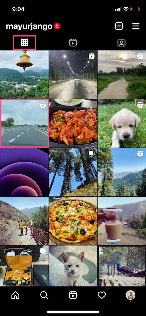 profile grid on instagram app