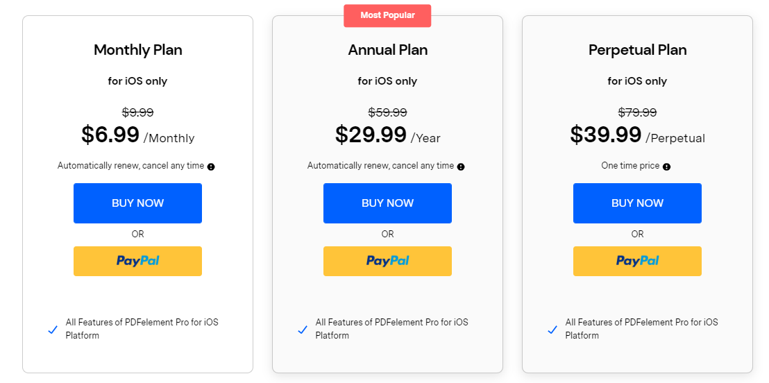 PDFelement for ios plans and pricing