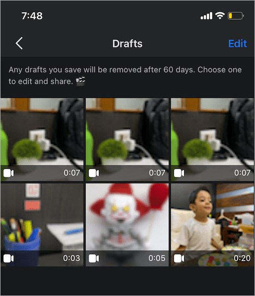 how to find reel drafts in Facebook on iPhone