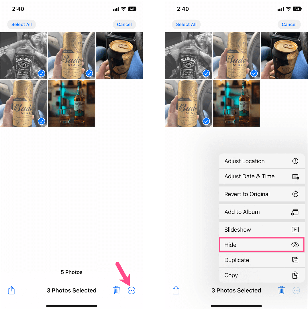 how to hide multiple pictures on ios 16