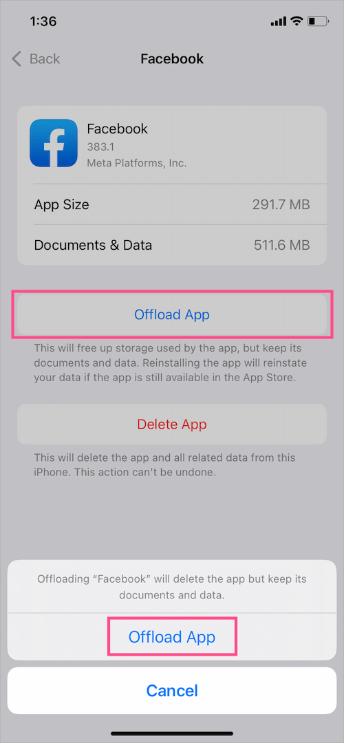 how to offload an app on iphone