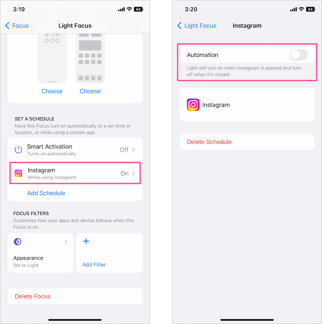 how to disable focus mode automation on ios