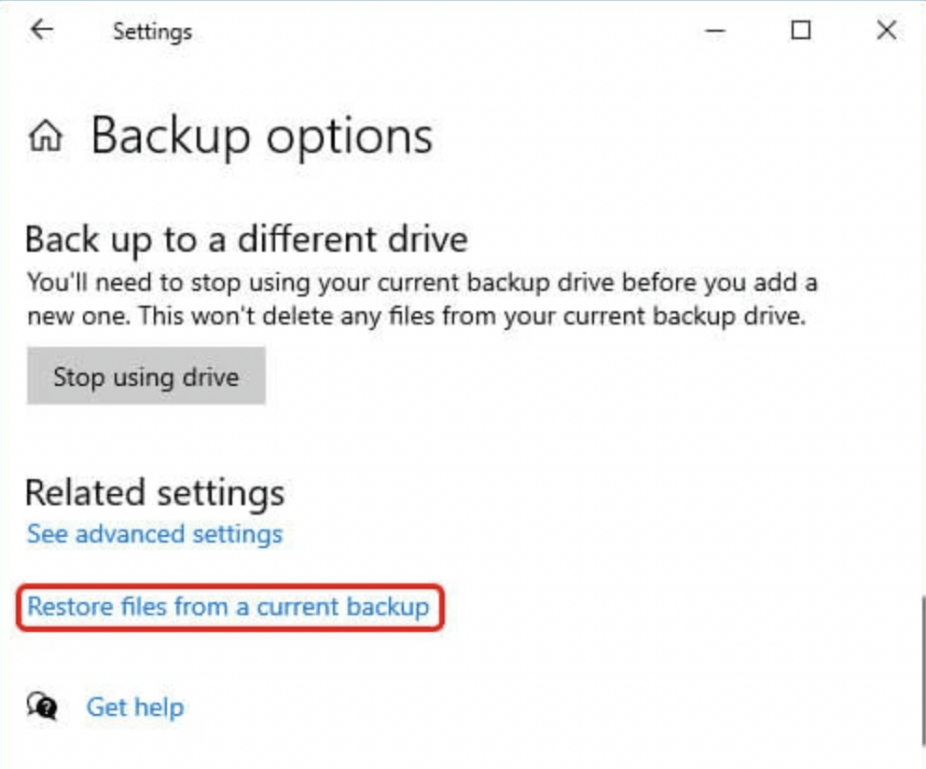 Restore files from a current backup in windows