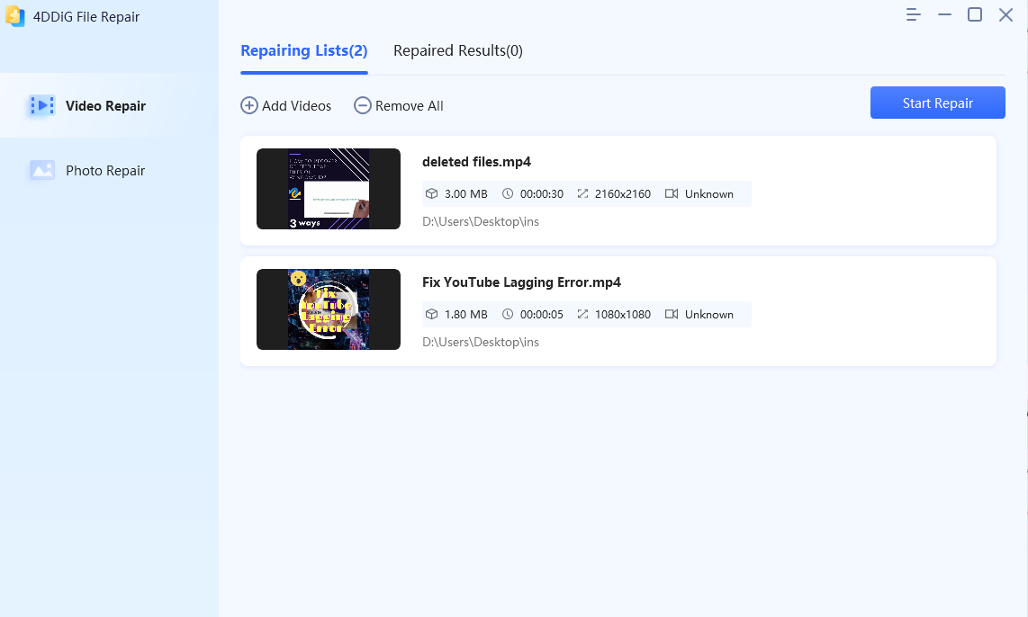 repair corrupted videos using 4ddig file repair tool