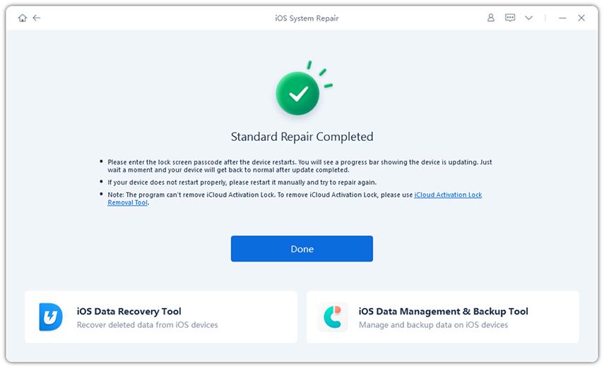 standard repair completed message