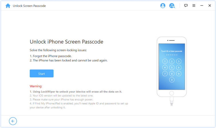 unlock iphone screen passcode without restore using iMyFone LockWiper