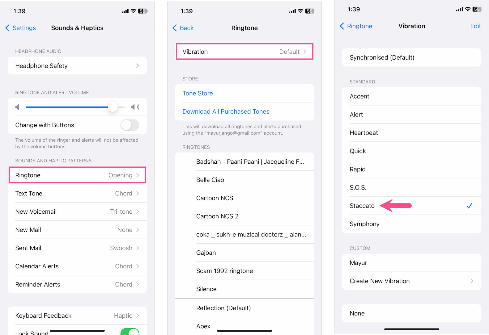 how to change the default vibration on iphone