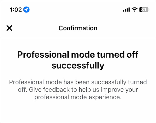 facebook professional mode removed