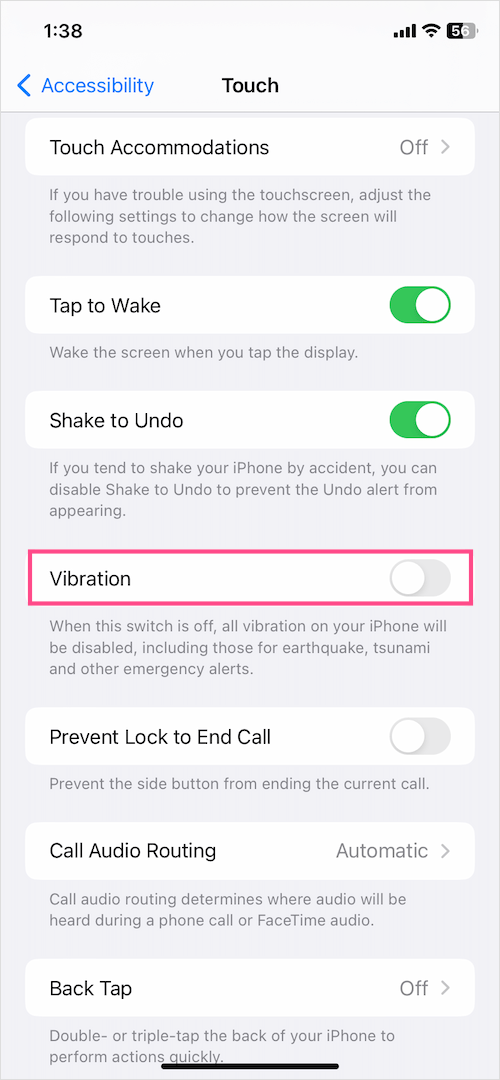 how to completely turn off vibration on iphone