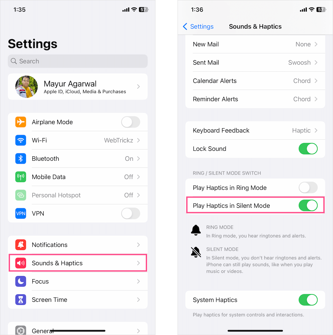 how to turn on vibrate on silent in iOS 16