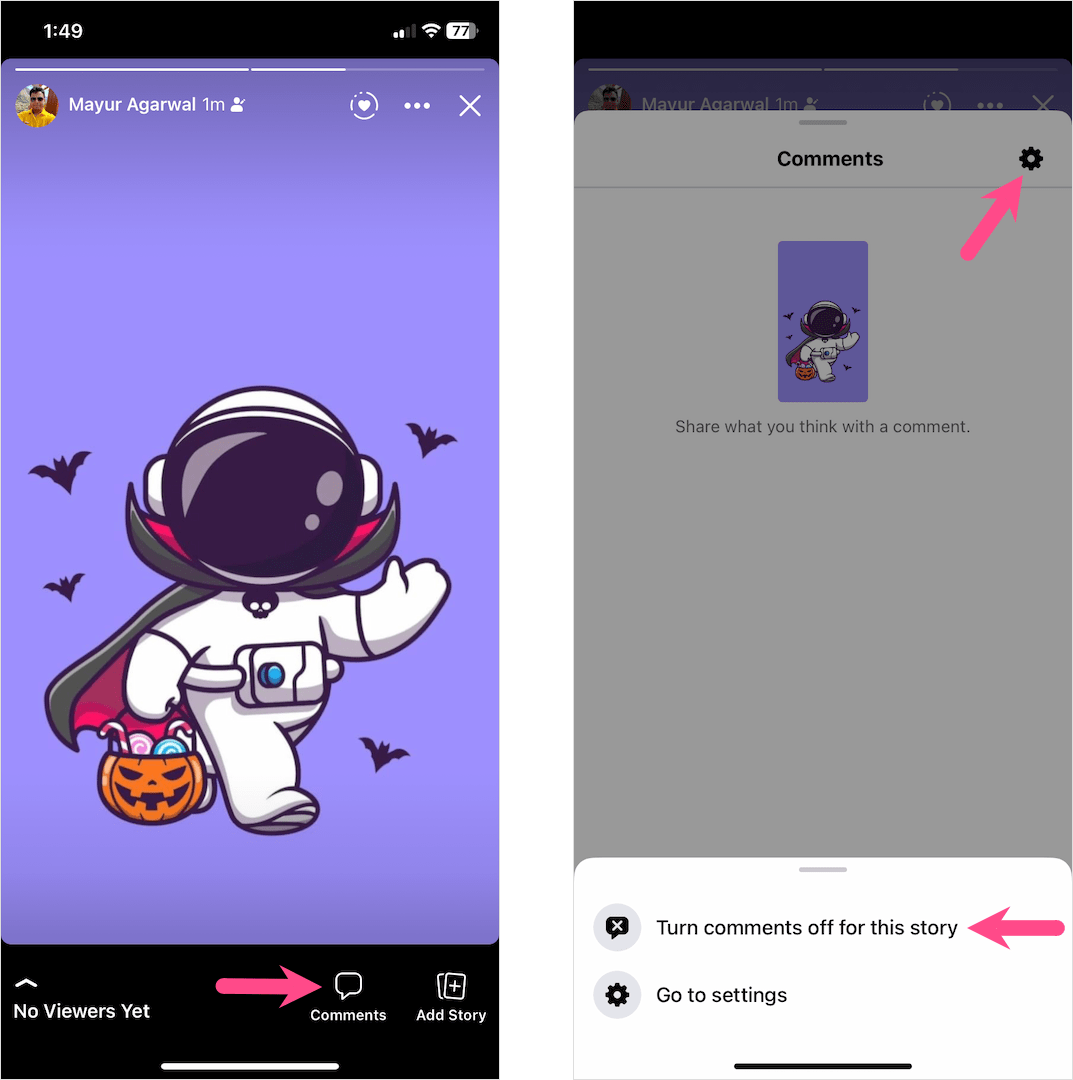 how to disable commenting on facebook stories