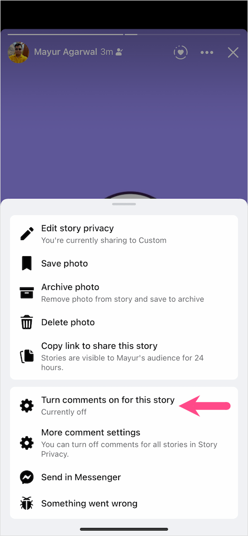 how to turn on comments on a facebook story after sharing