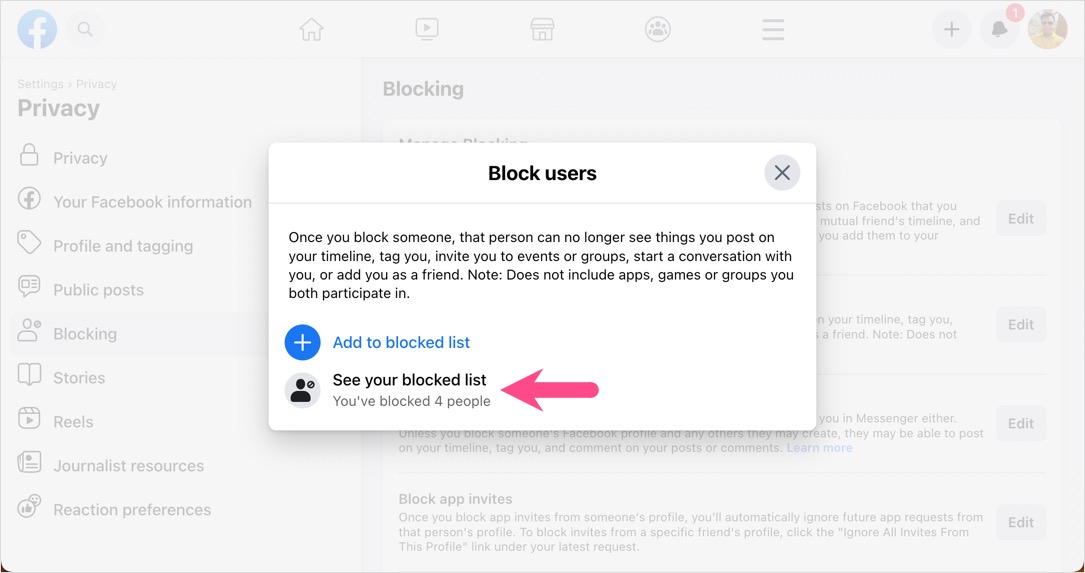 how to see blocked list on facebook 2022