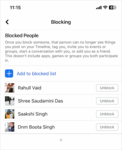 how to find block list on facebook iphone