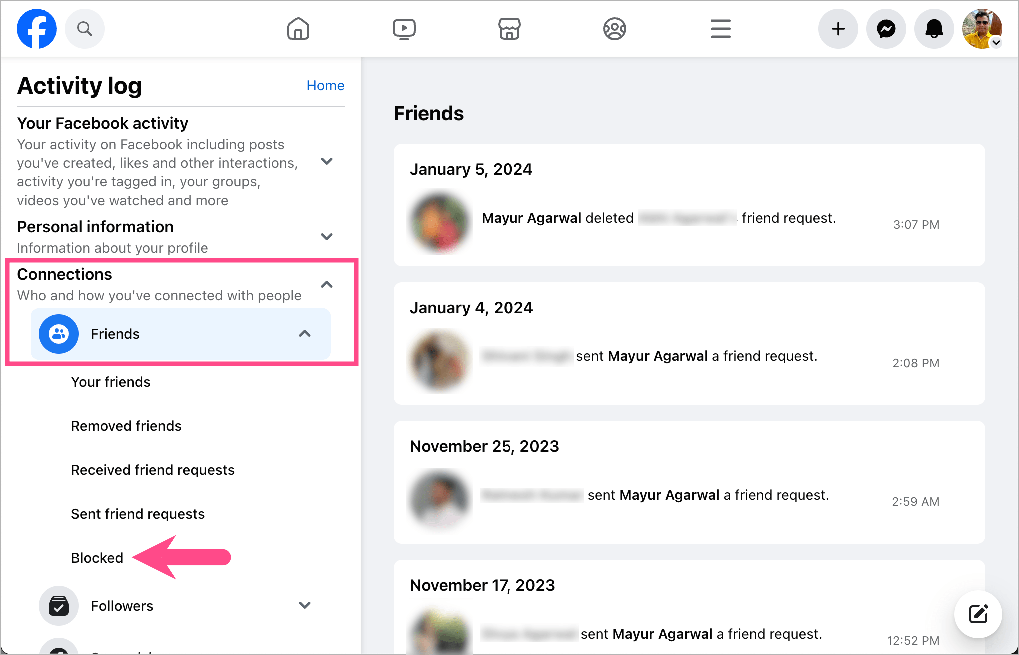 view facebook blocked list on computer