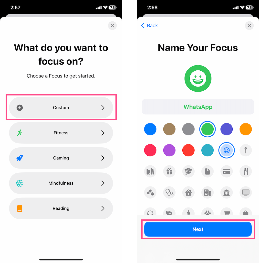 how to add whatsapp focus on iphone