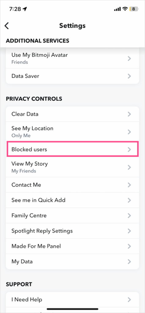 how can you see your blocked list on snapchat