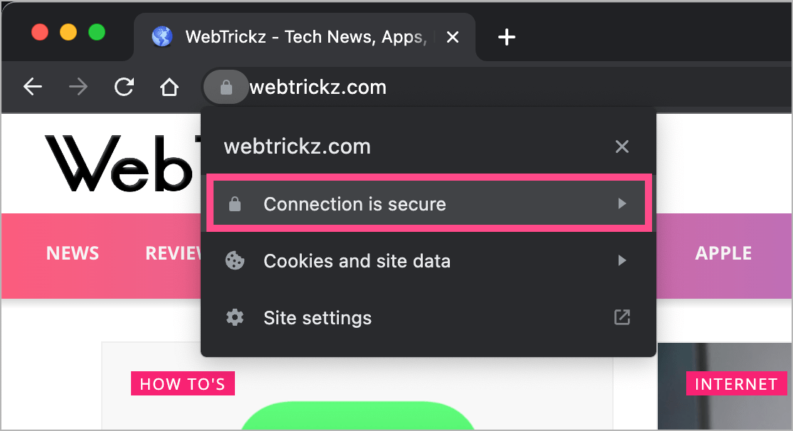 website using SSL shows a padlock icon