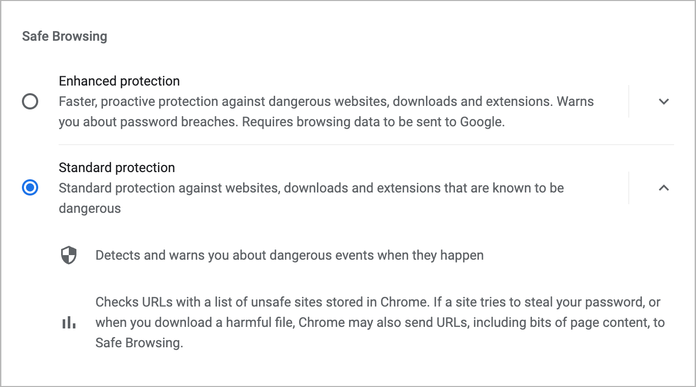 safe browsing setting in chrome