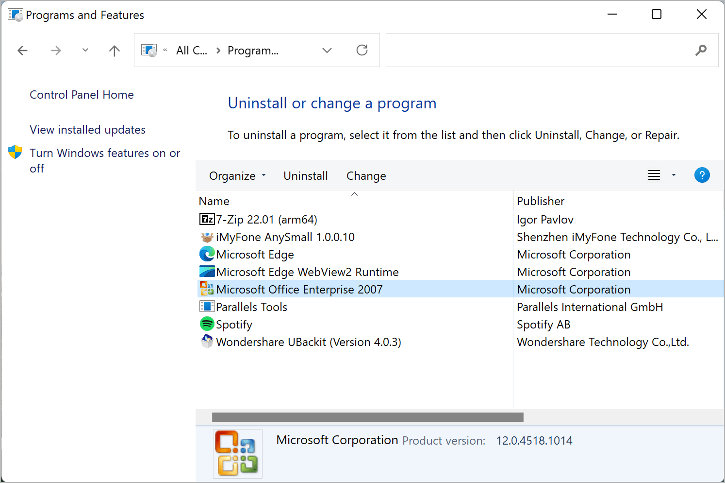 uninstall program in windows 11