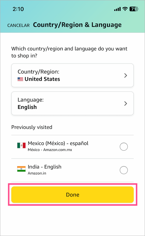 how to change amazon language from spanish to english on iphone