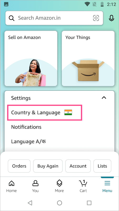 how to change language in amazon app on android