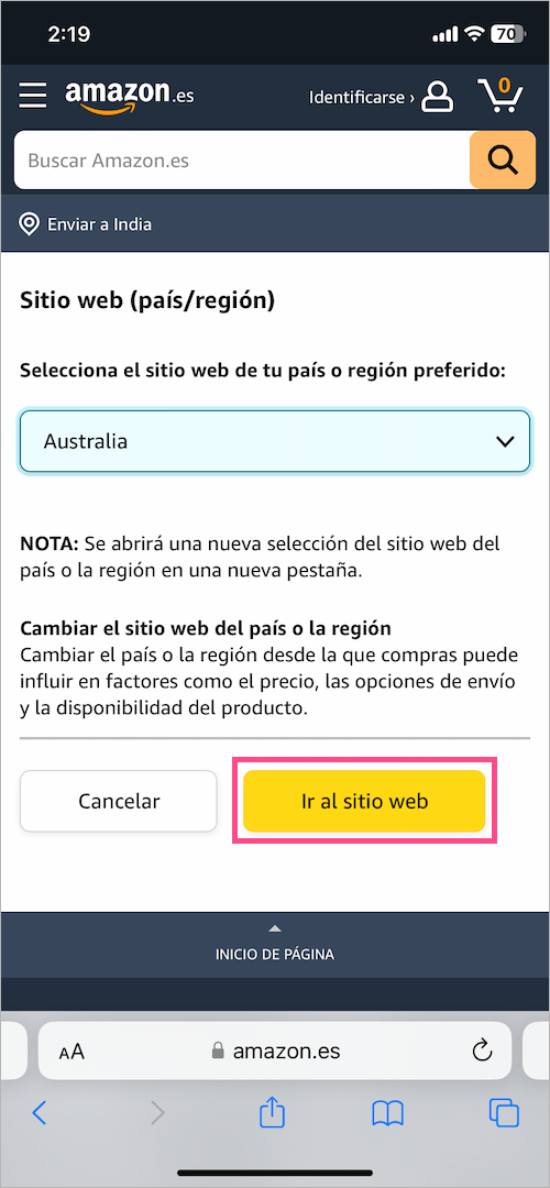 how to change language from spanish to english on amazon mobile website 