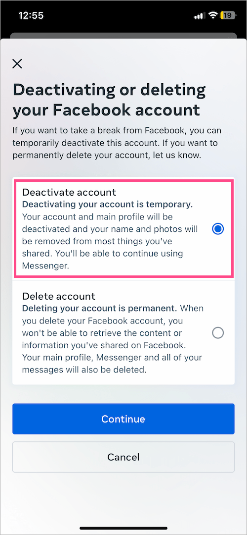How to deactivate Facebook account on iPhone 2024