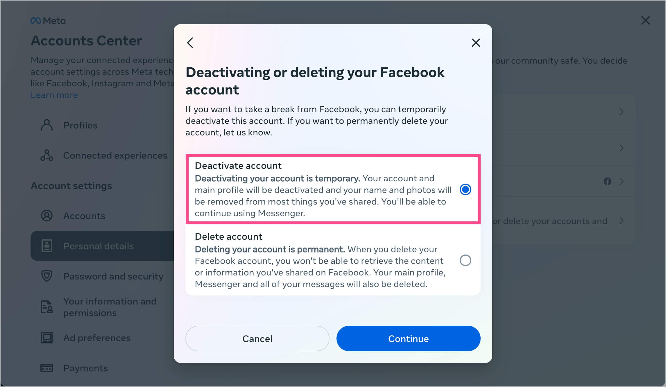 how to temporarily deactivate facebook from computer