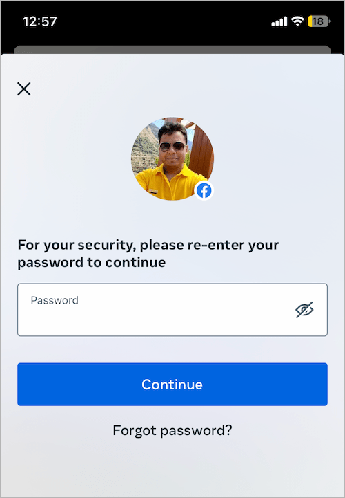 enter facebook password