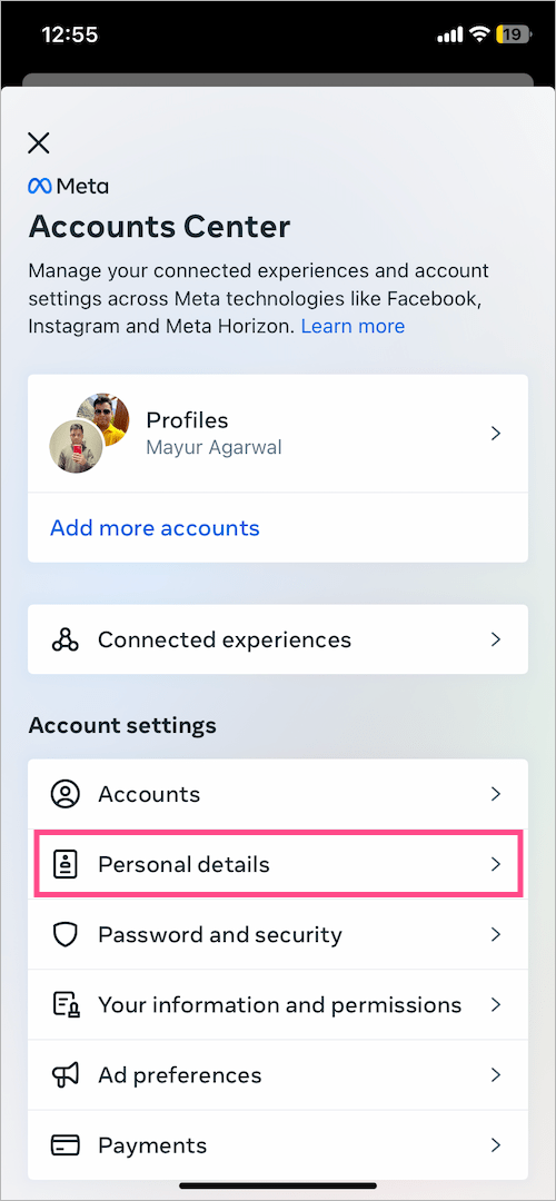 facebook account personal details