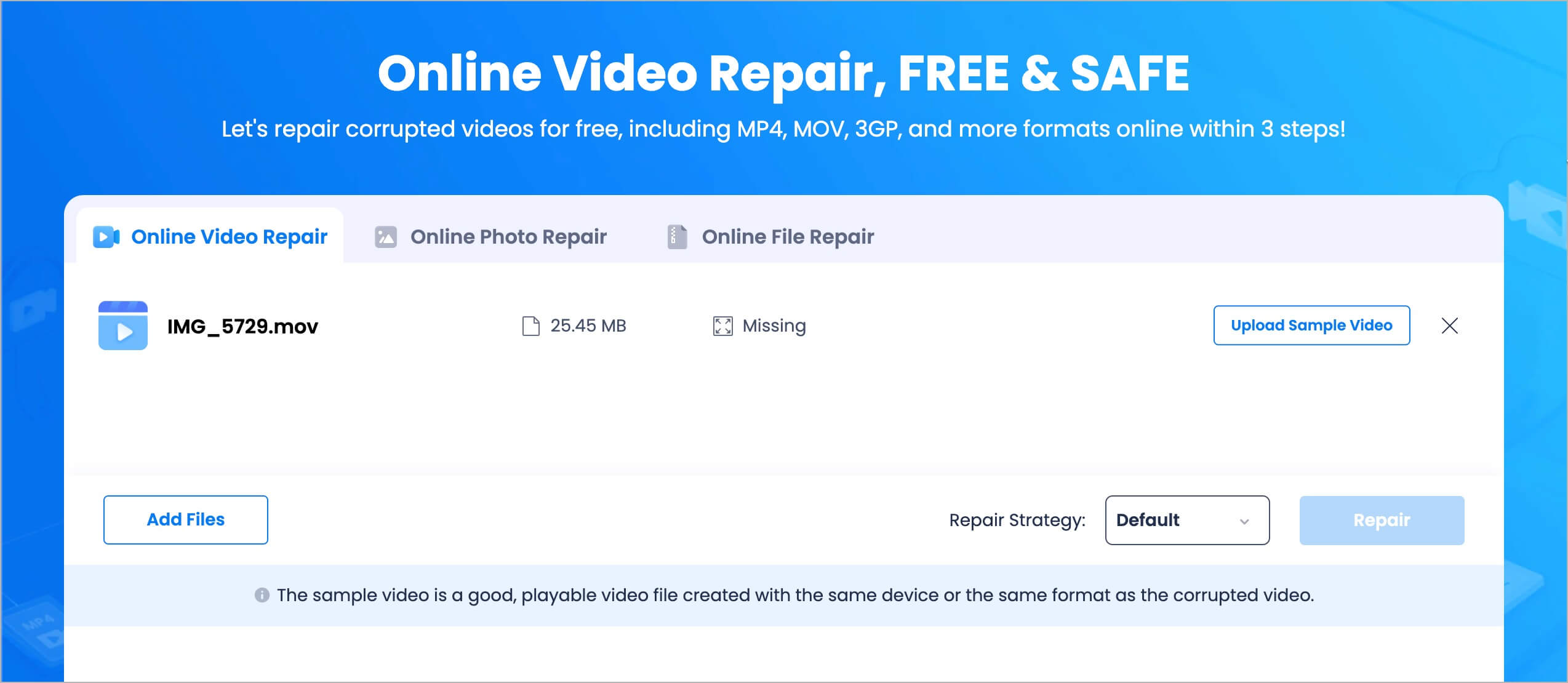 how to repair AVI video files online
