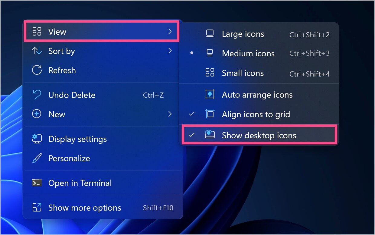 how to show or hide all desktop icons on windows 11