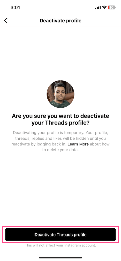 how to deactivate a Threads account