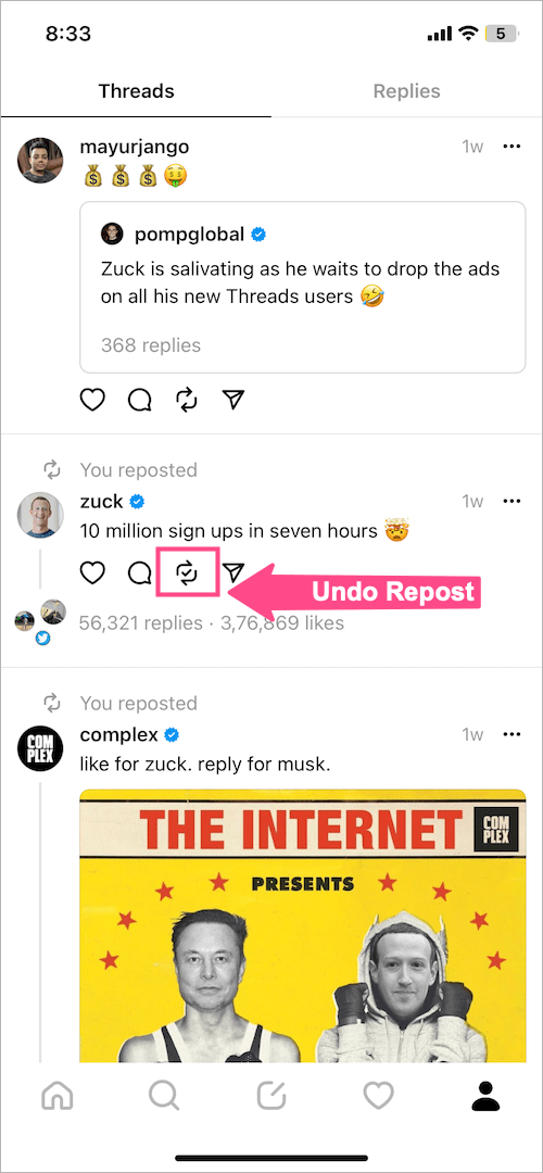 how to delete repost on Threads