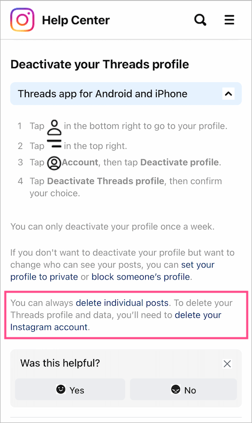 how to delete your threads account