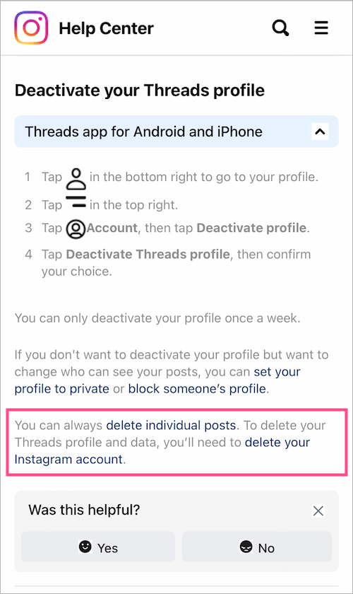 How to delete/deactivate your Threads account