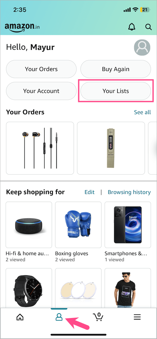 how to find favorited items on amazon