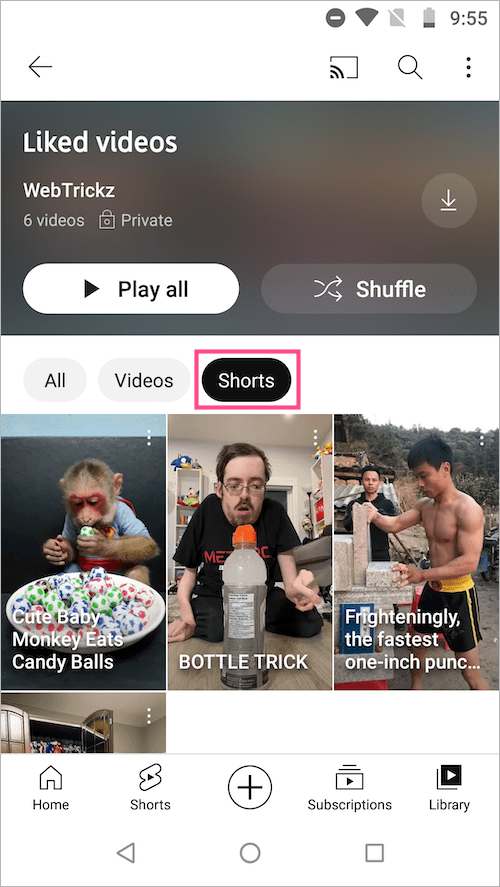 how to find liked youtube shorts on android
