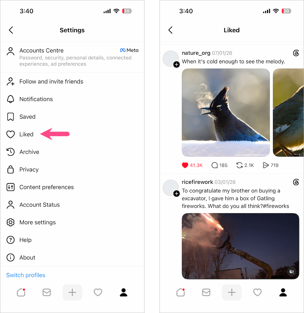how to see your liked posts on Threads