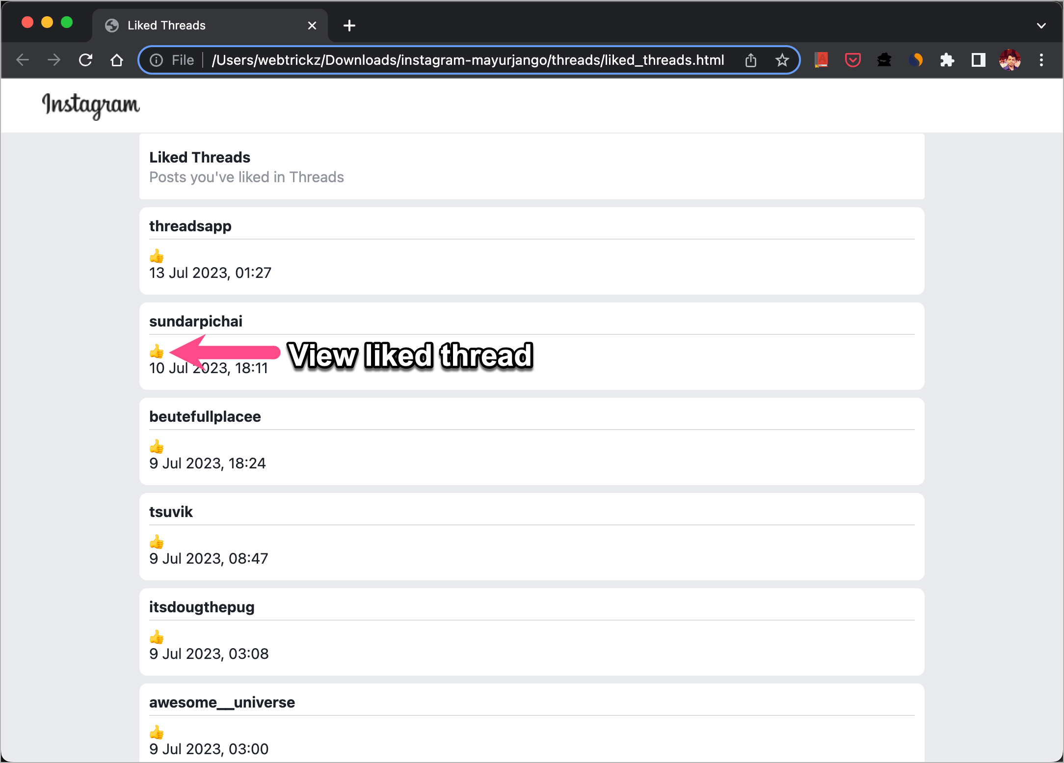 how to see your likes on threads