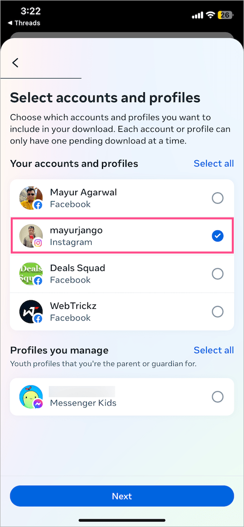 select your instagram account