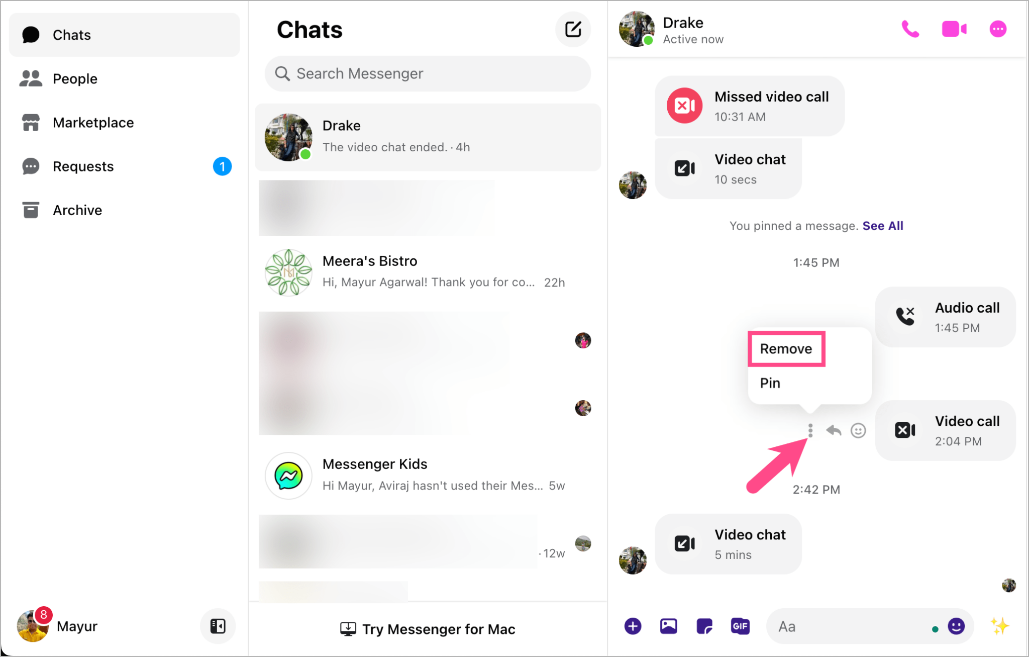 delete messenger chat history