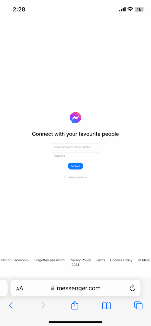 log in to messenger account