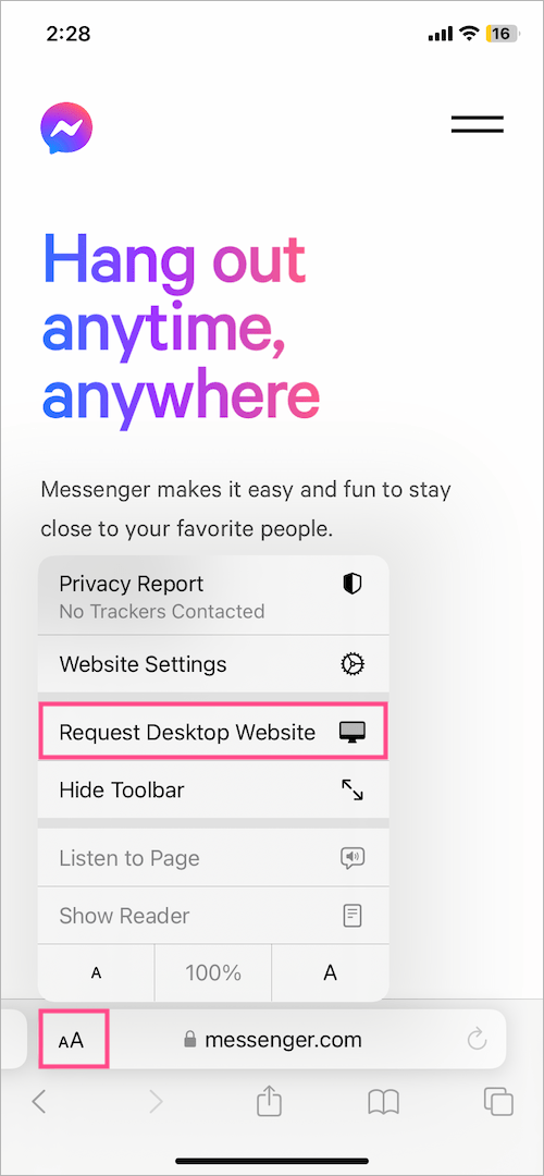 request desktop website in safari on iphone
