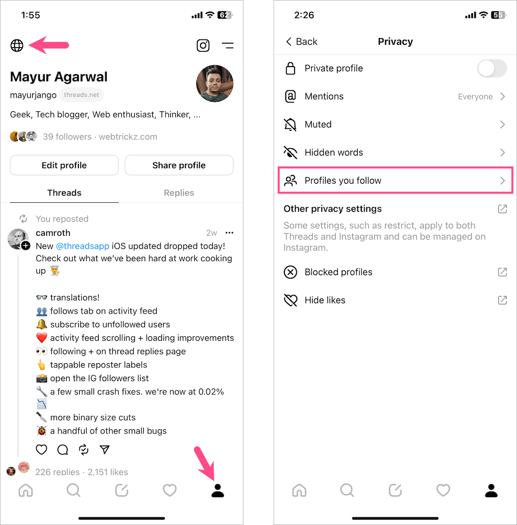 how to see who you’re following on Threads